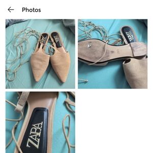 Zara Tan Flats with Lace-Up Detail